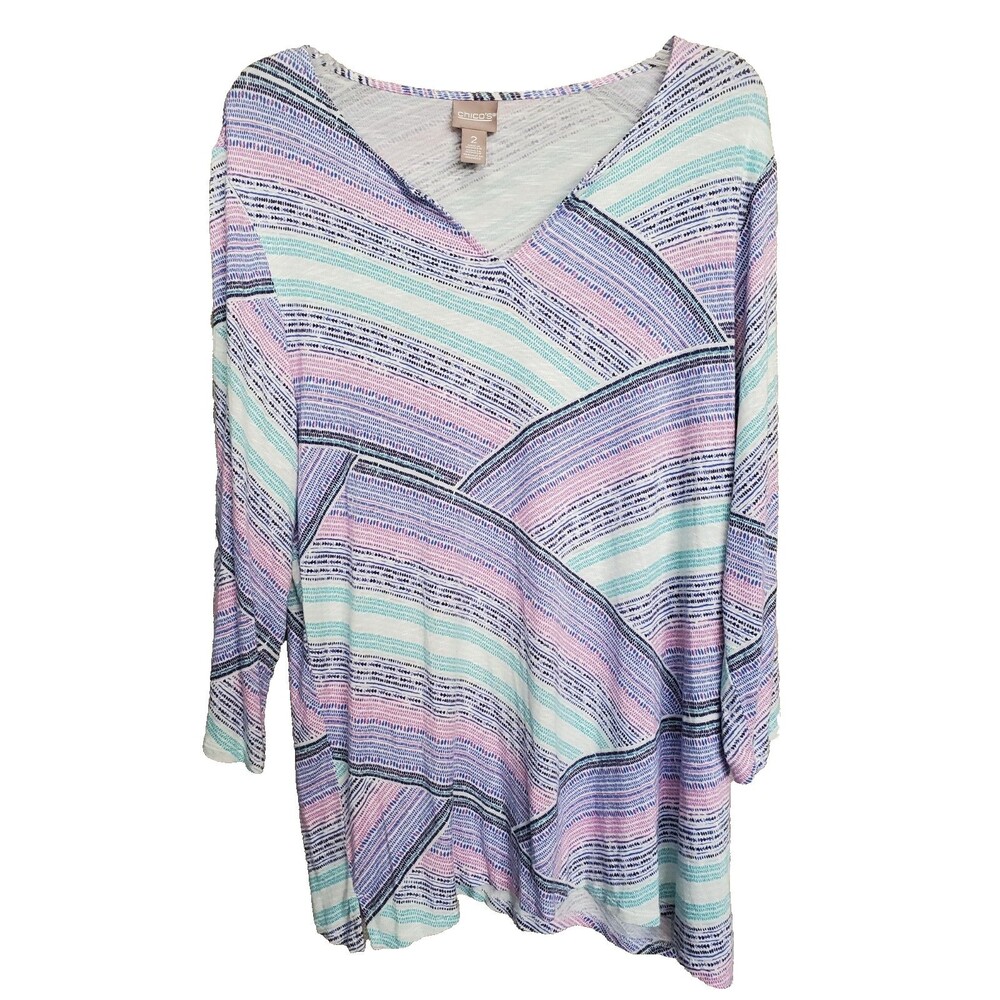 Chico's Jersey Knit Multi-Directional Stripes V-Neck Tunic Size 2 Large